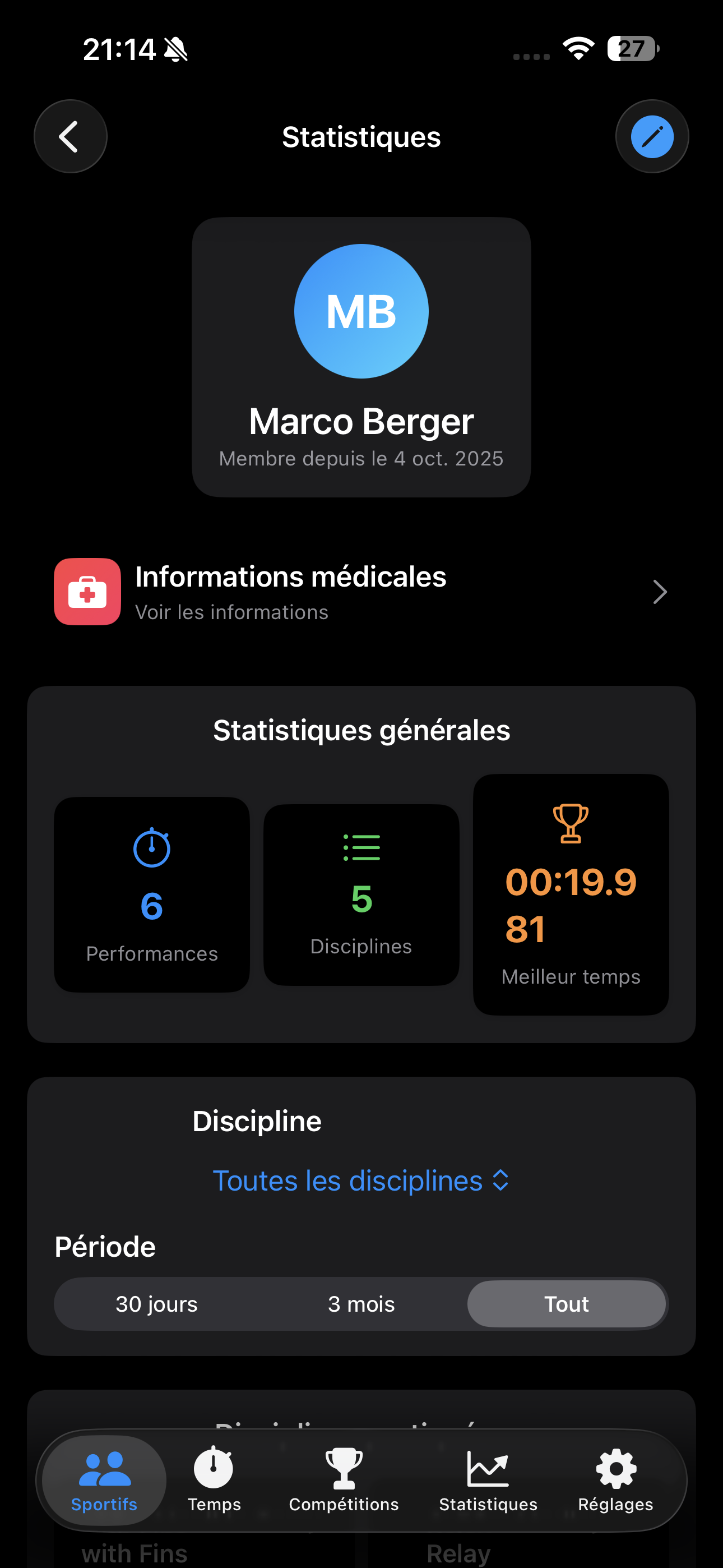 Détails d'un sportif